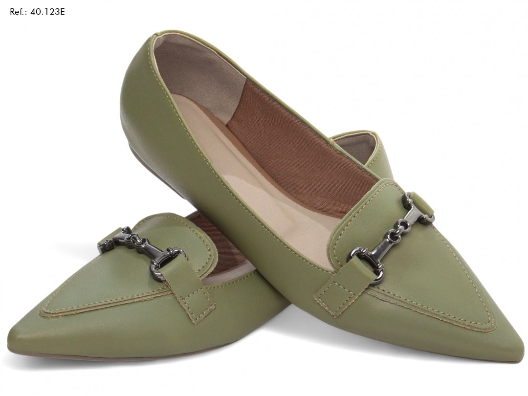 Sapatilha Mocassim Feminina Verde – Bico Fino Alongado e Estilo Chic