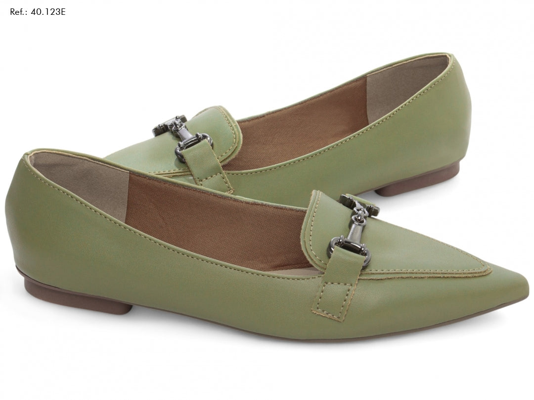 Sapatilha Mocassim Feminina Verde – Bico Fino Alongado e Estilo Chic