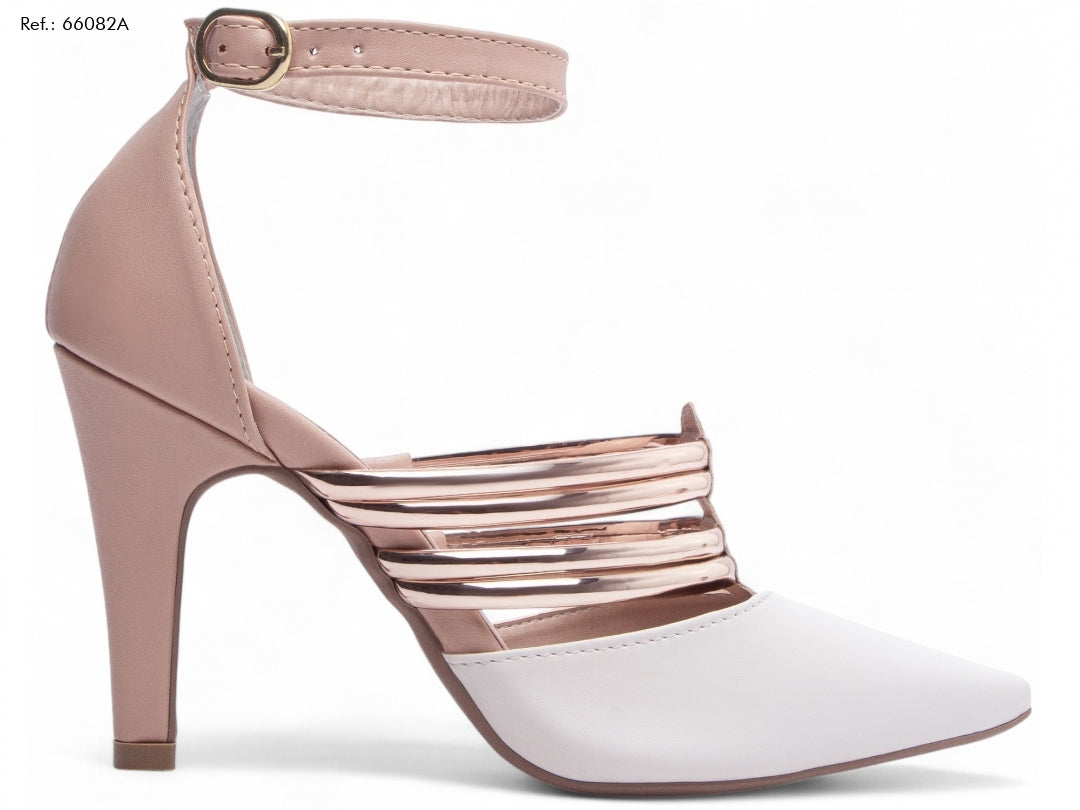 Sapato Scarpin Feminino Bege e Branco – Bico Fino e Salto Alto